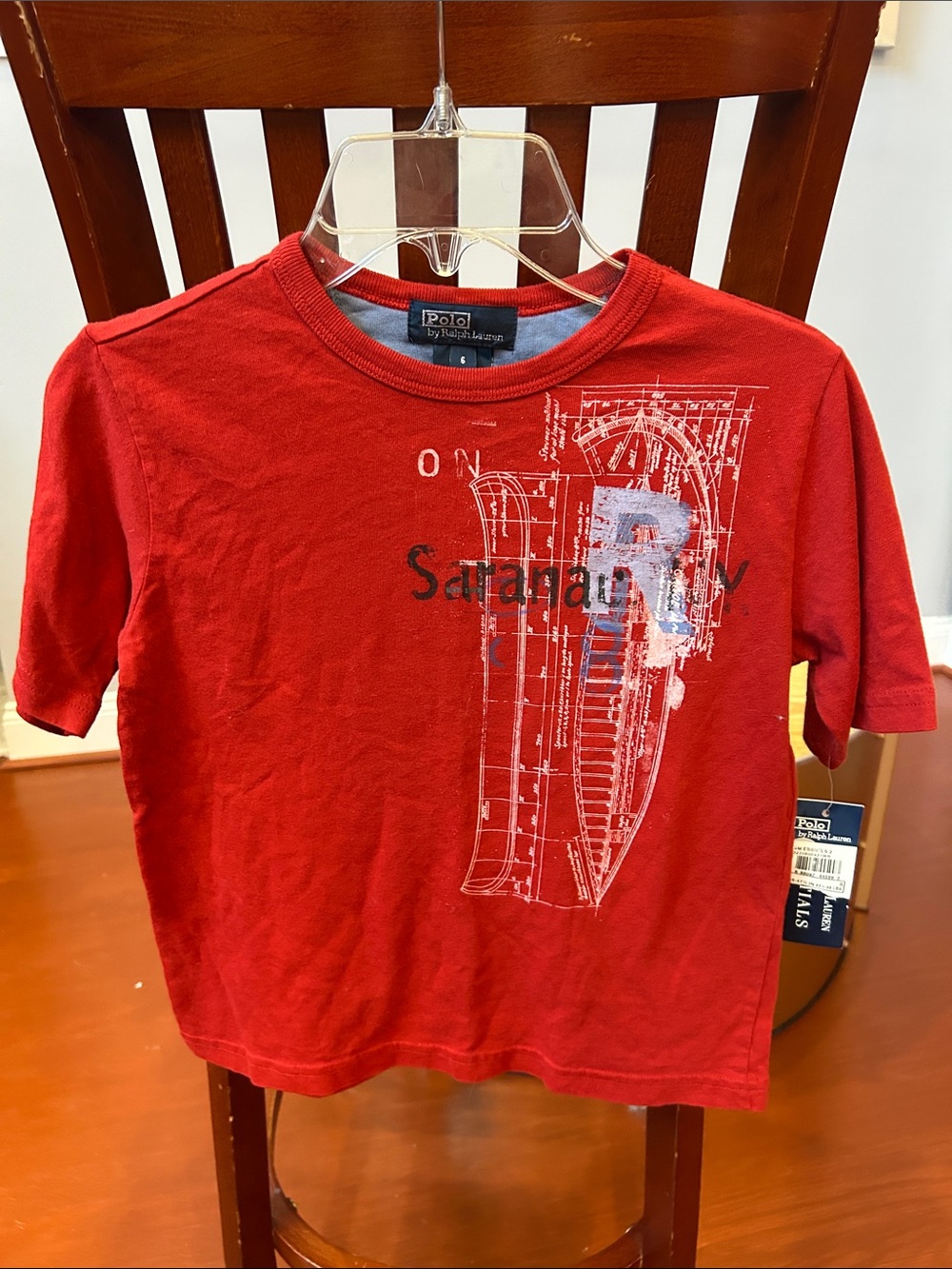 Polo by Ralph Lauren Red Graphic Crew Tee with White & Faded Blue Detail